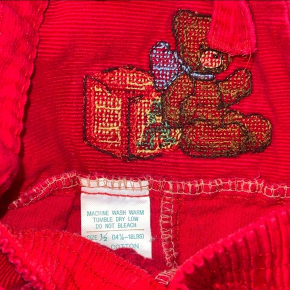 Vintage Overalls Corduroy JC Penney Toddletime Red 6 Months Japan Bear Blocks - Picture 6 of 13